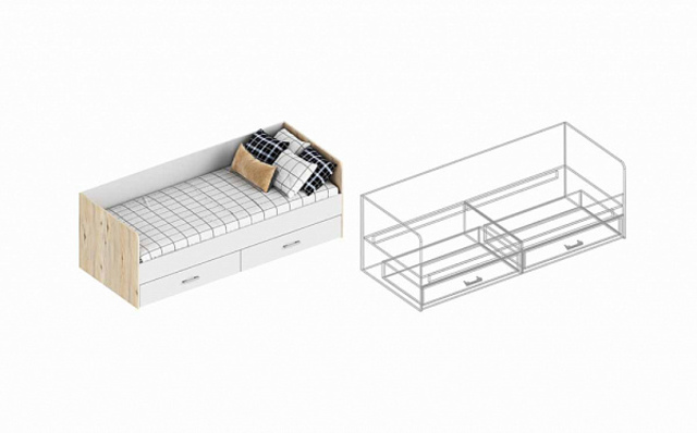 Кровать «Милана» с 2 ящиками 832х2032х700 - фото №1