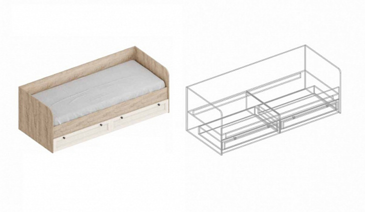 Кровать «Филадельфия» ДФ-10 с 2 ящиками и спинкой (с основанием ЛДСП) 832х2032х700 - фото №1
