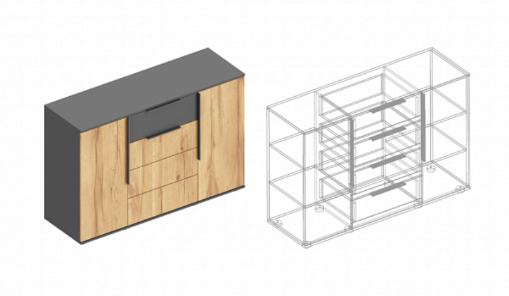 Комод «Стил» 2-ств с 4 ящиками 1400х450х940 - фото №1