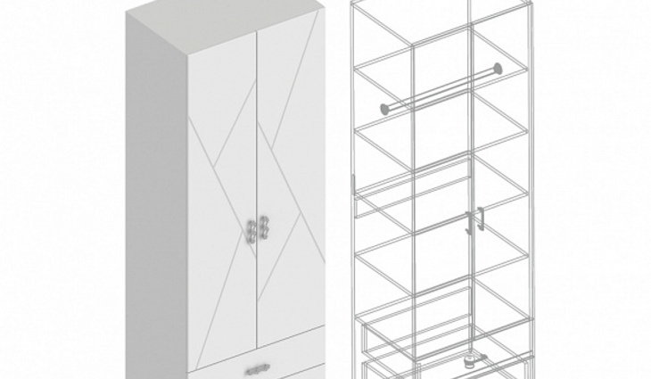 Шкаф «Сандра» 2-ств с 2 ящиками и полками (штанга в комплекте) 700/800х520х2200 - фото №1